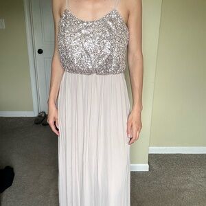 David's Bridal | Silver Sequin Embellished Gown